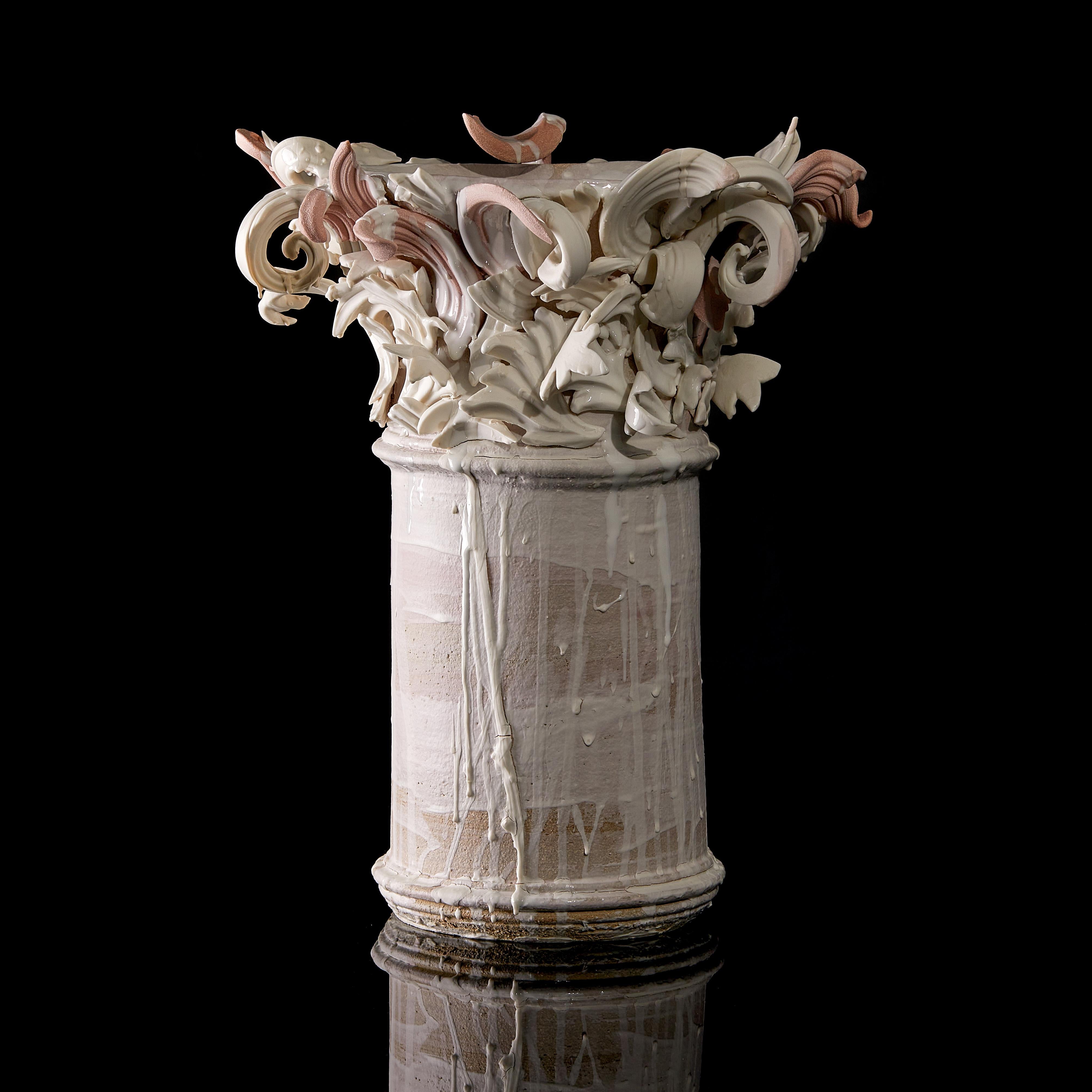 Colonnade III, a Unique Ceramic Sculptural Vase in Pink & White by Jo Taylor 2