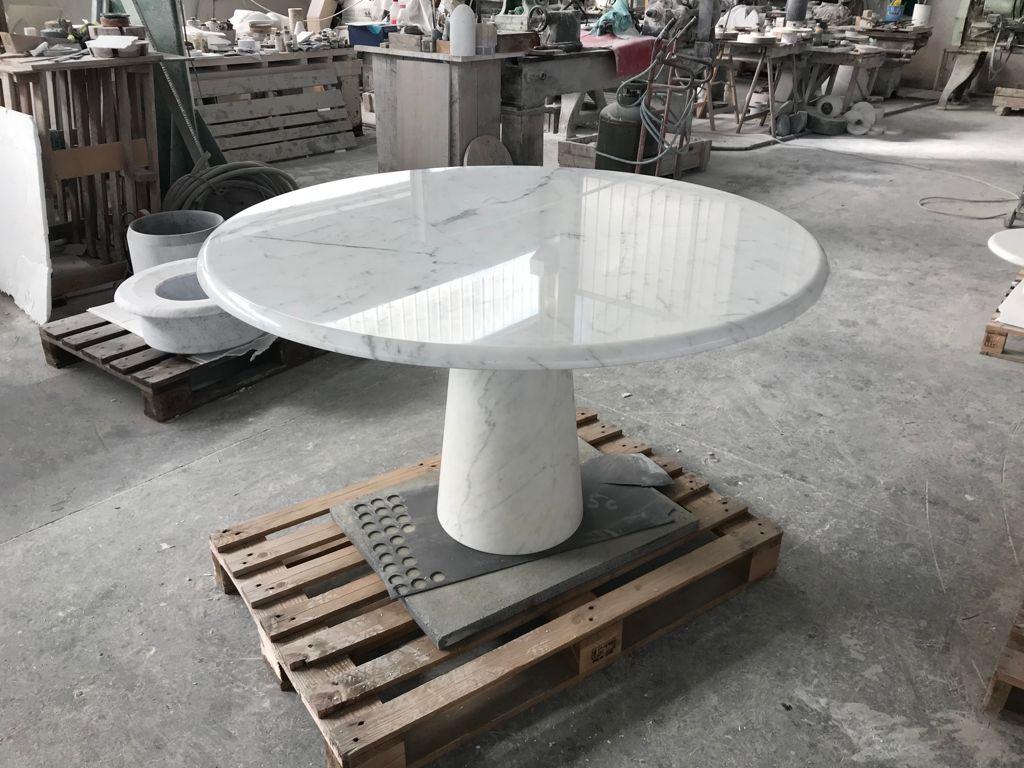 Contemporary 'Colonnata' Round Dining Table D110 by Giusti & Di Rosa, White Carrara Marble For Sale