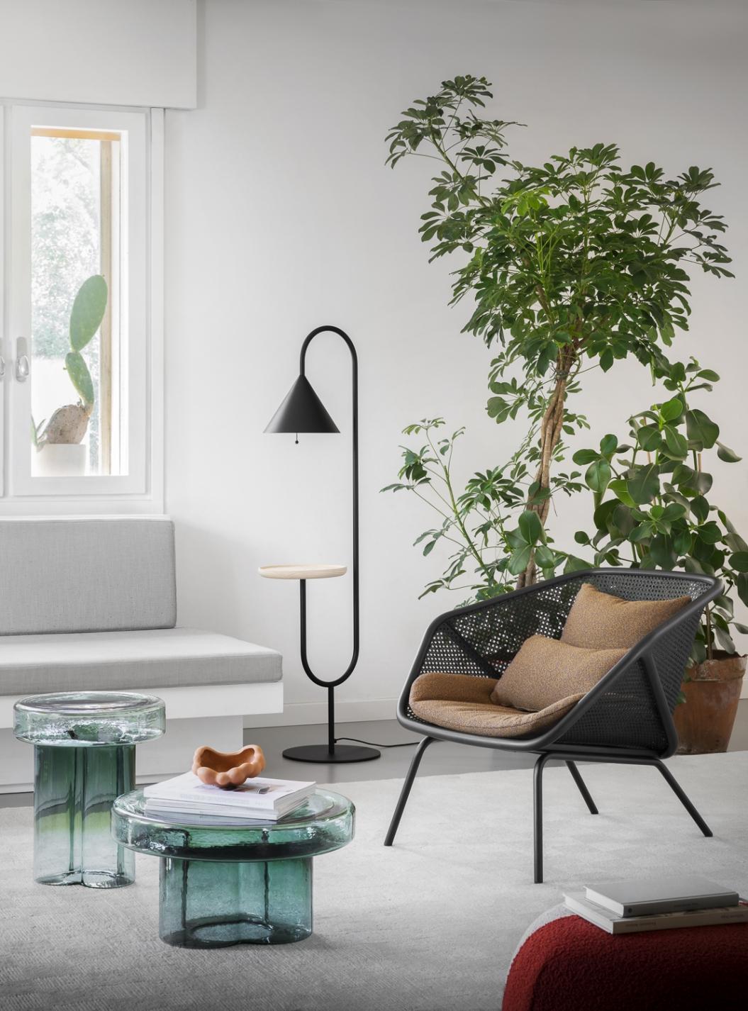 Contemporary Colony Armchair in Black Legs, Walnut Structure, Upholstered Cushions, by Skrivo For Sale