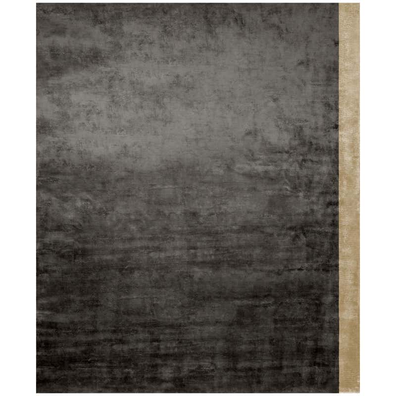 Color Block Deep Blue - Plain Traditional Hand Knotted Bamboo Silk Rug ...