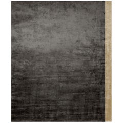 Color Block Black - Plain Contemporary Hand Knotted Bamboo Silk Rug