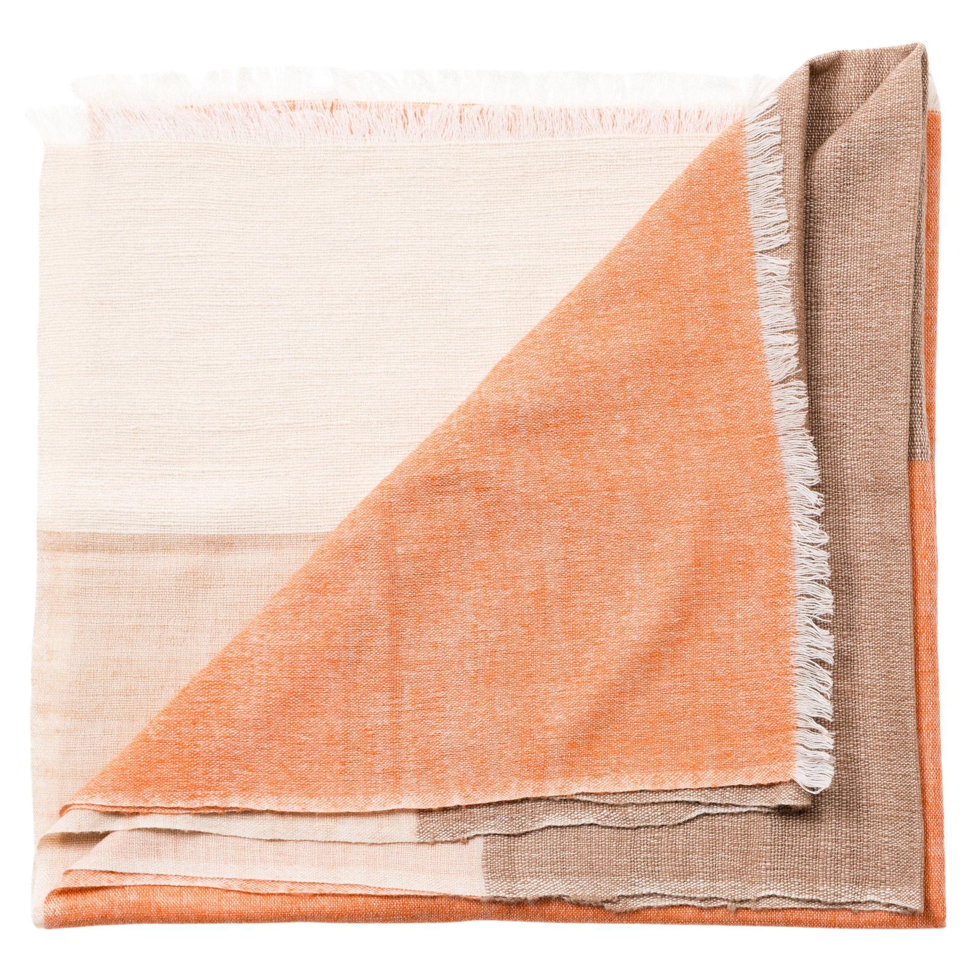 Plaid en lin mérinos, Color Block Chestnut Brown Beige Orange Handloom Throw