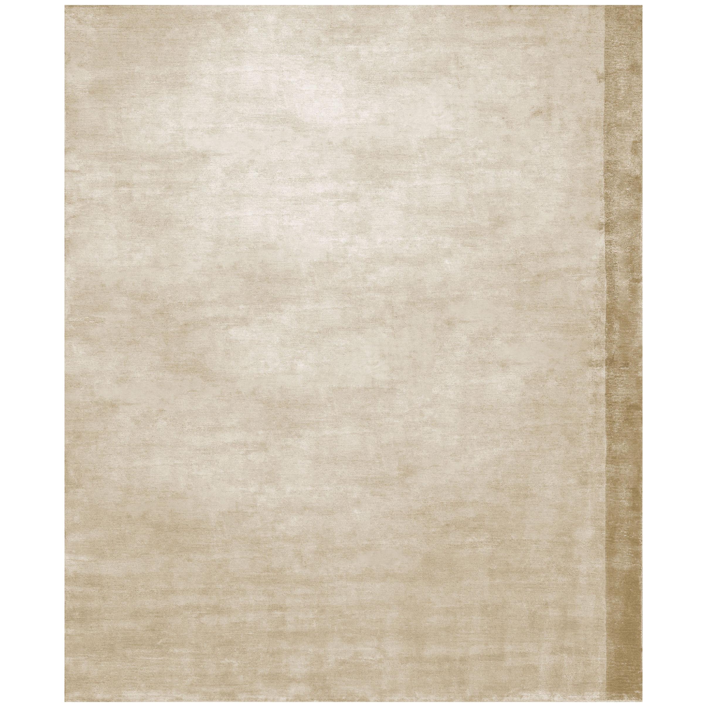 Plain beige Contemporary silk rug Scandinavian Modern - Color Block Gold  For Sale