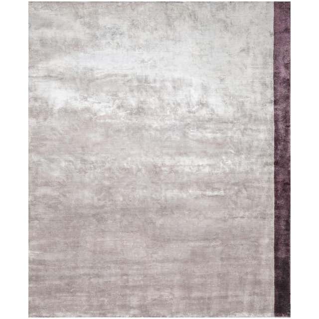 Color Block Black - Plain Contemporary Hand Knotted Bamboo Silk Rug For ...