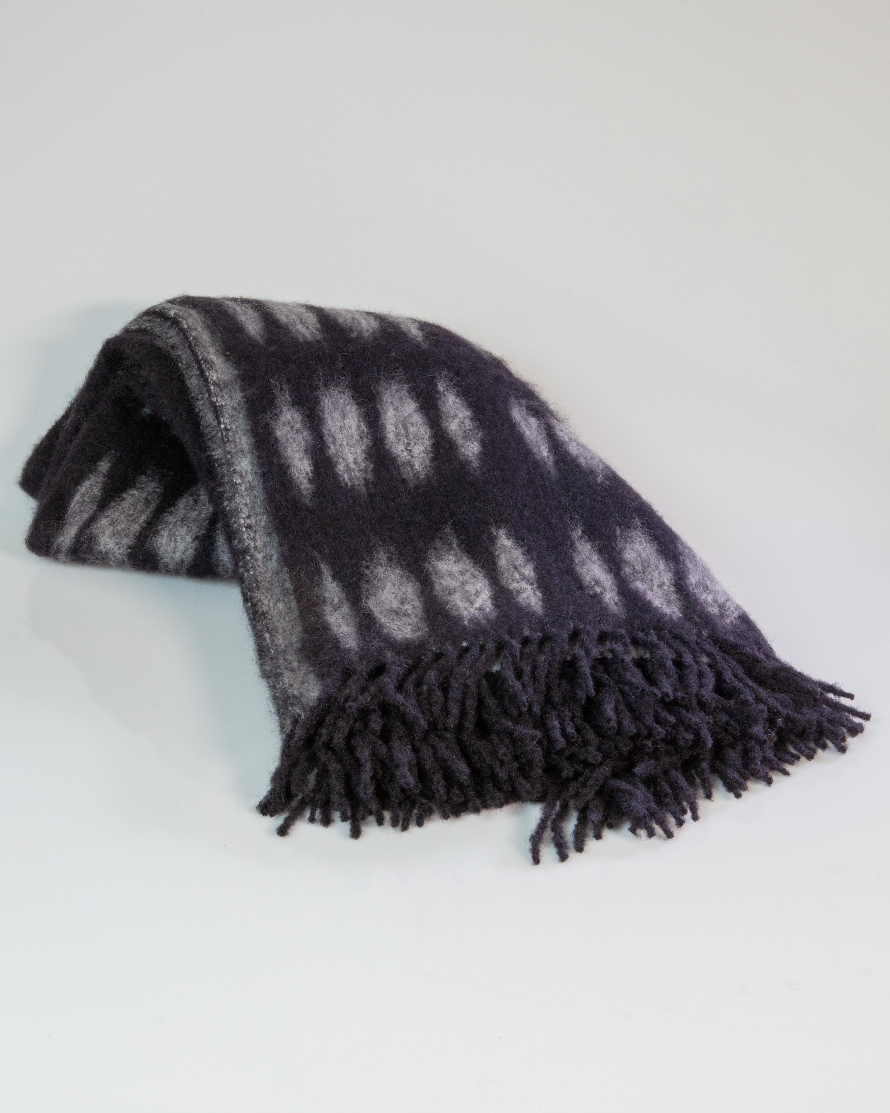 Spanish Color Block Mohair Blanket in Black and Grey