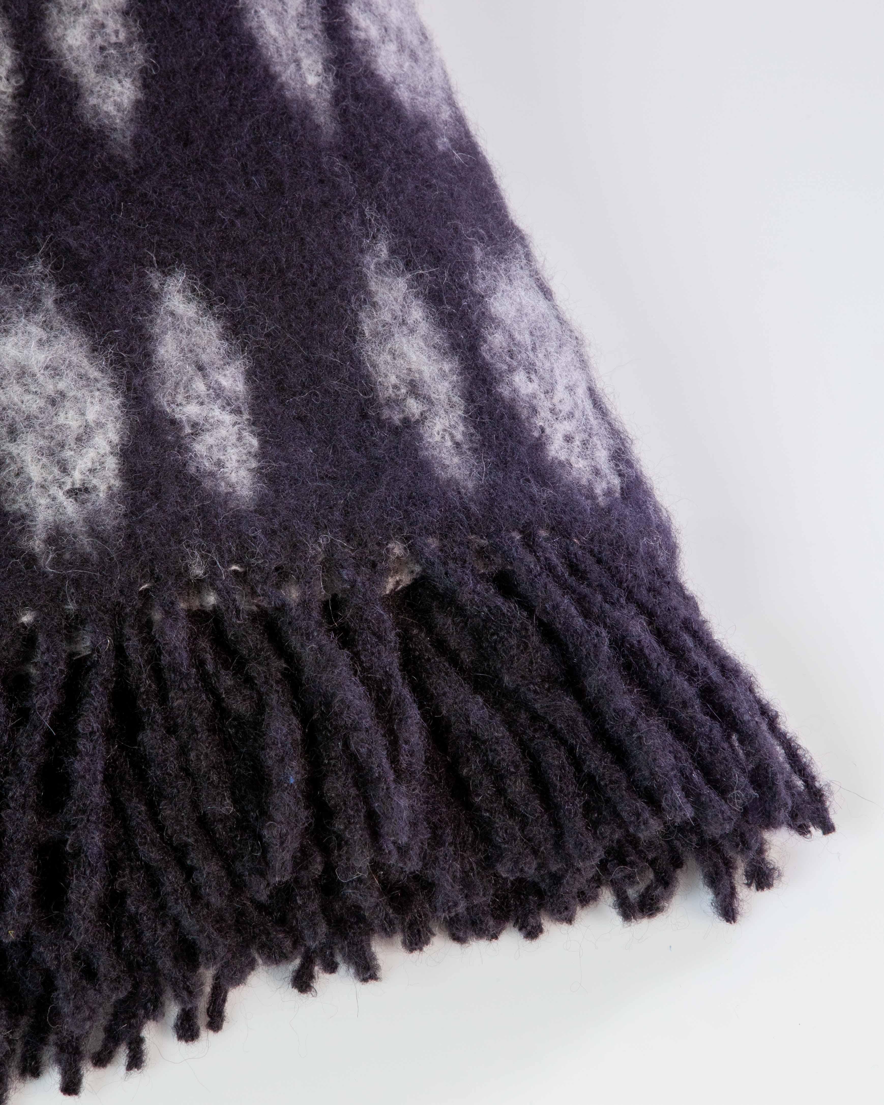 Hand-Woven Color Block Mohair Blanket in Black and Grey