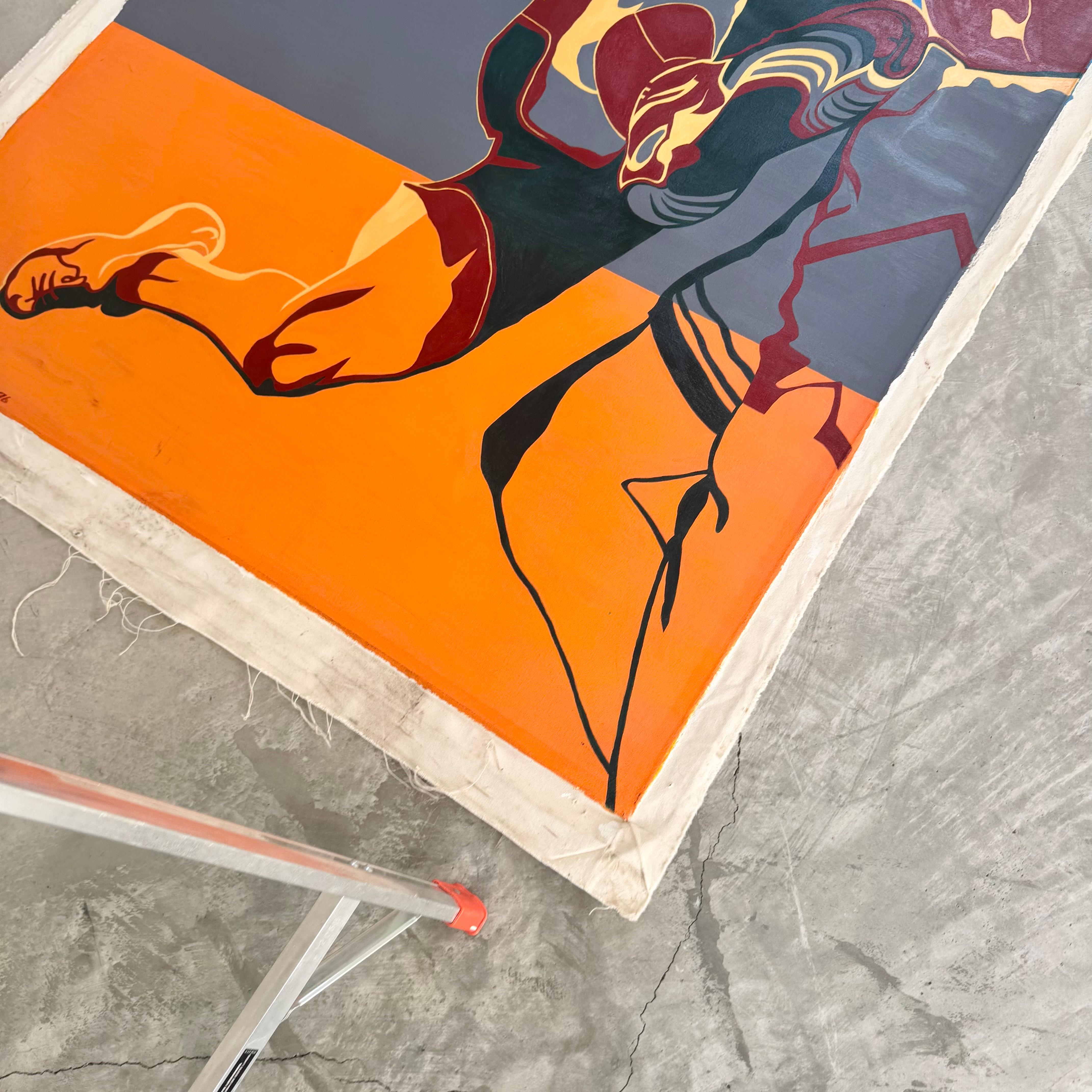 Color Block Oil Painting of Gary Payton, 1990s USA For Sale 3