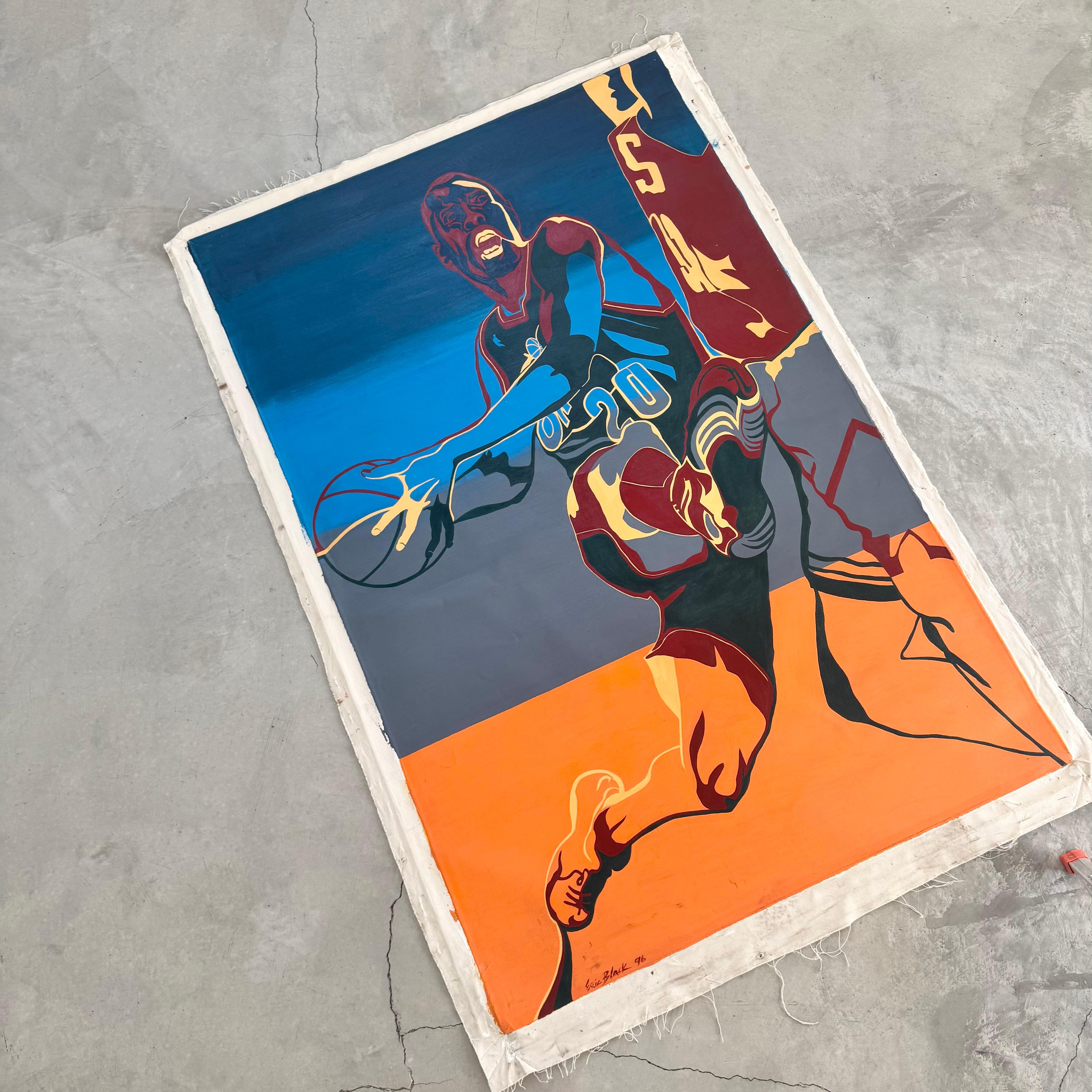 American Color Block Oil Painting of Gary Payton, 1990s USA For Sale
