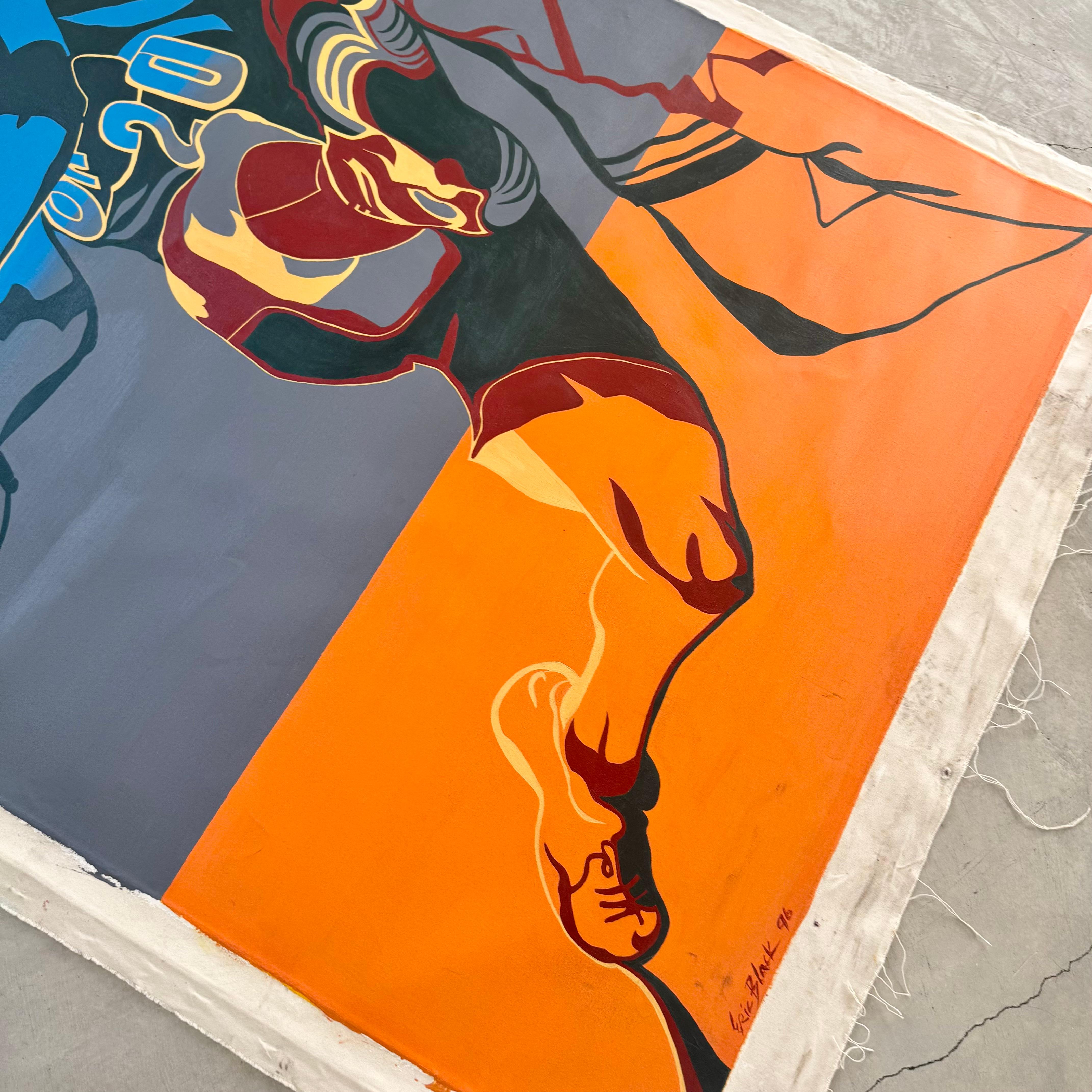 Late 20th Century Color Block Oil Painting of Gary Payton, 1990s USA For Sale