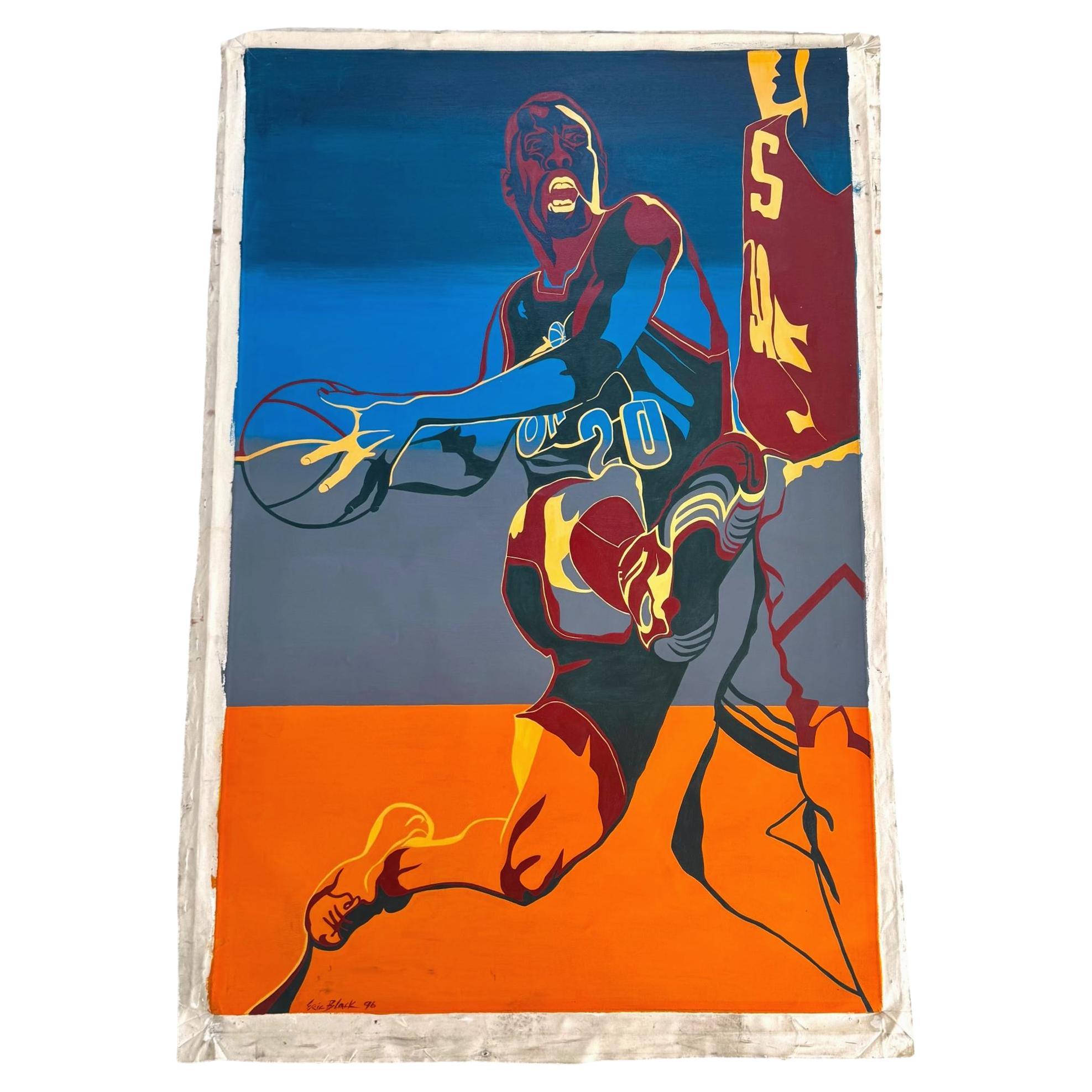 Color Block Oil Painting of Gary Payton, 1990s USA