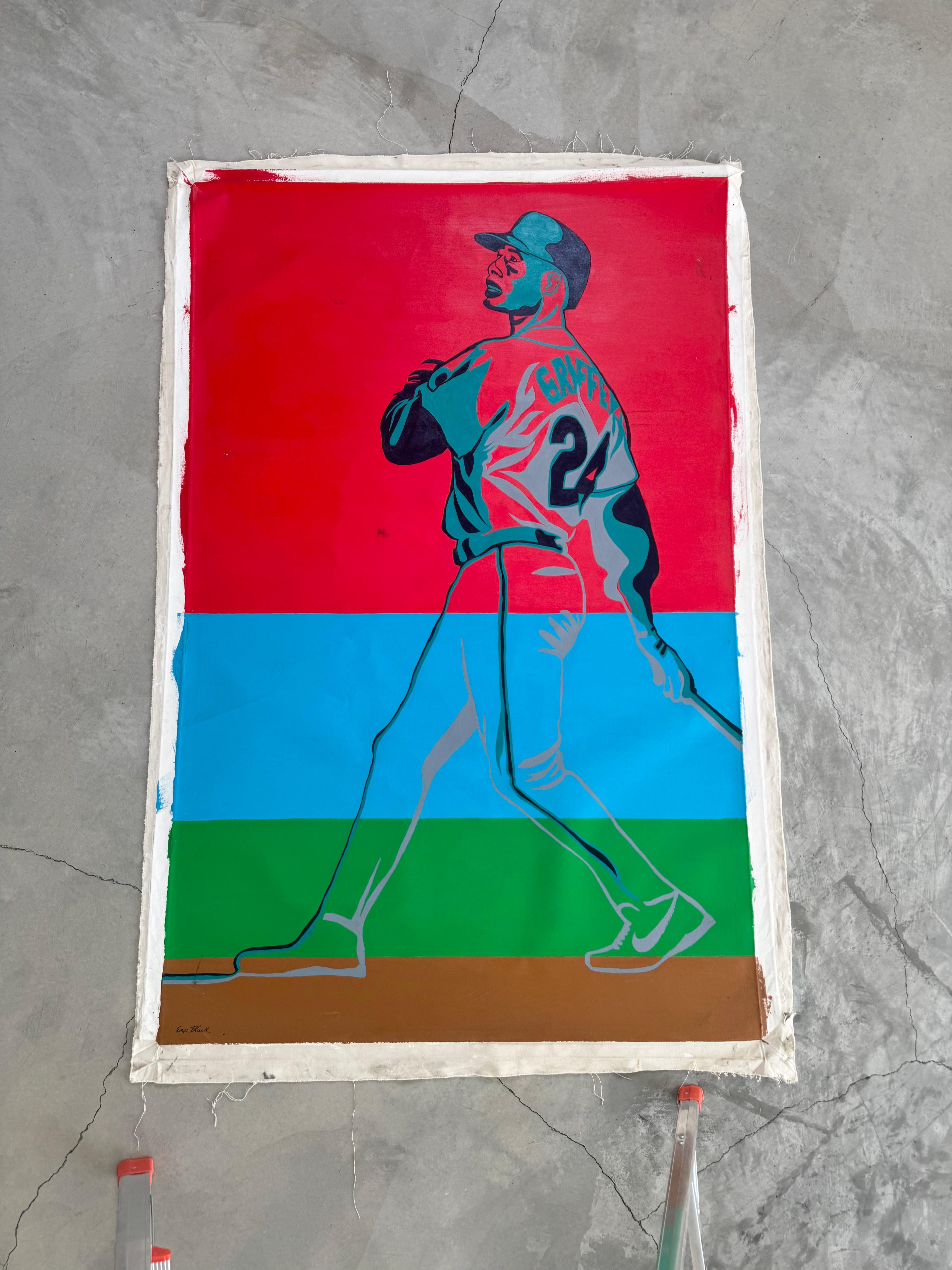 Color Block Oil Painting of Ken Griffey Jr., 1990s USA For Sale 5