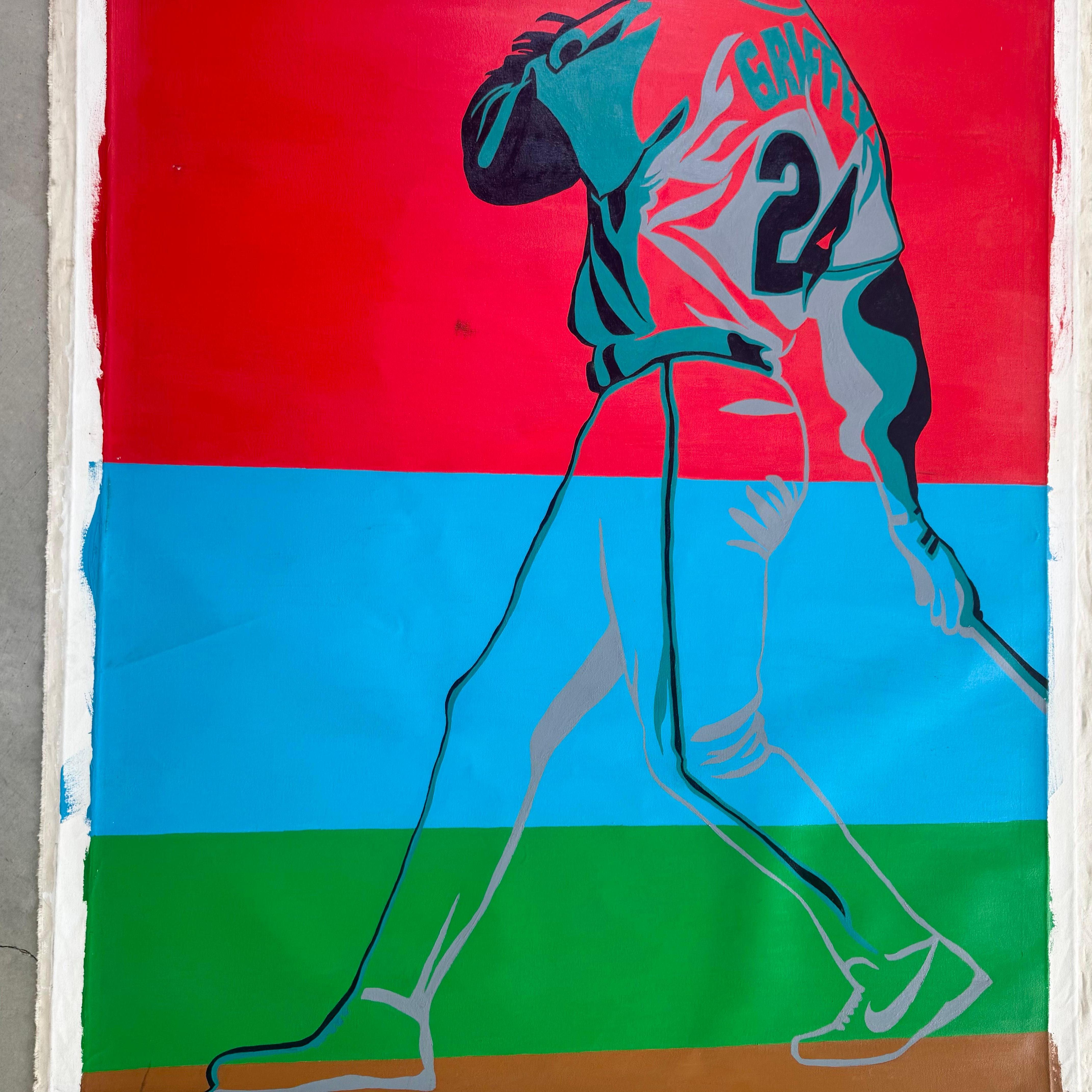 Color Block Oil Painting of Ken Griffey Jr., 1990s USA In Good Condition For Sale In Los Angeles, CA