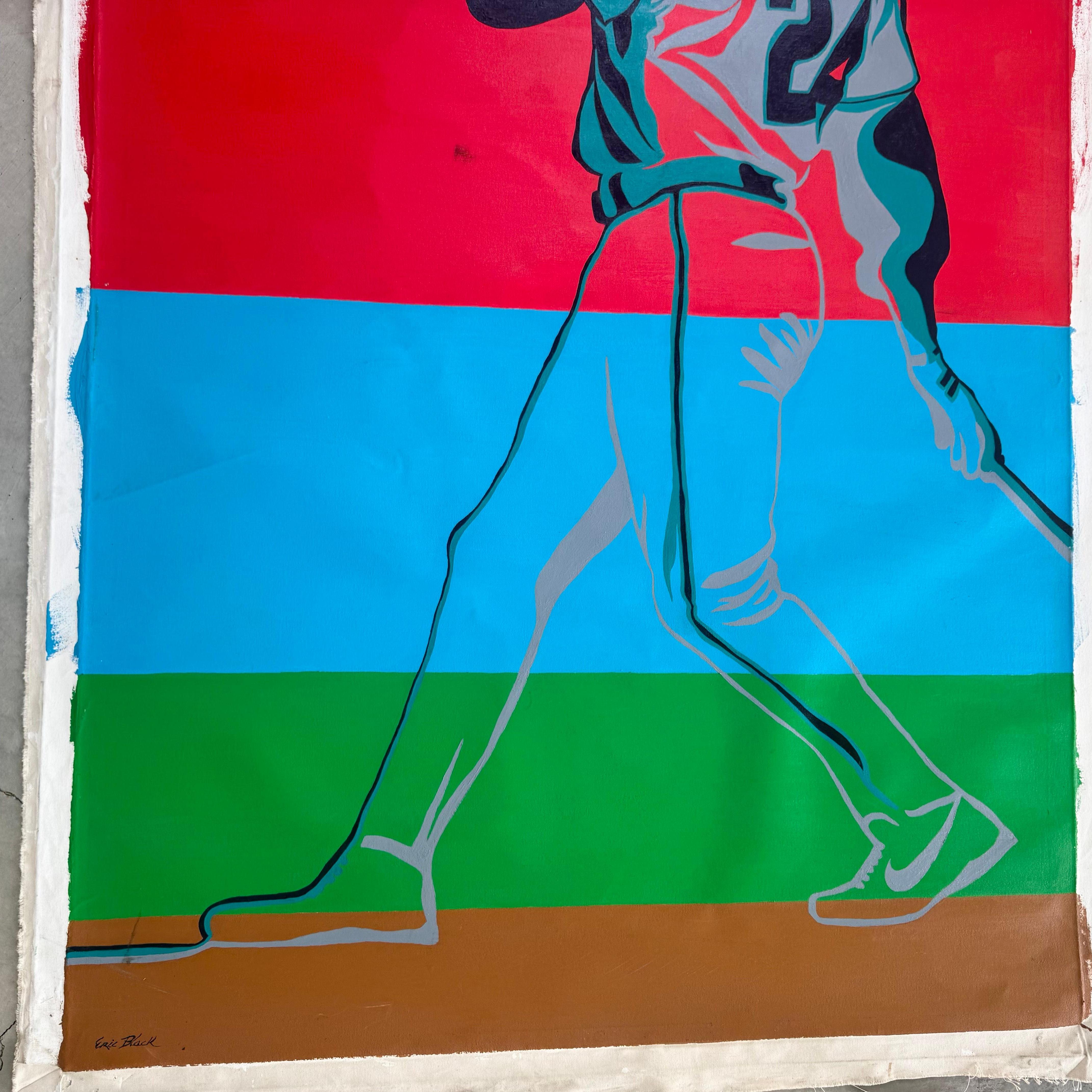Late 20th Century Color Block Oil Painting of Ken Griffey Jr., 1990s USA For Sale