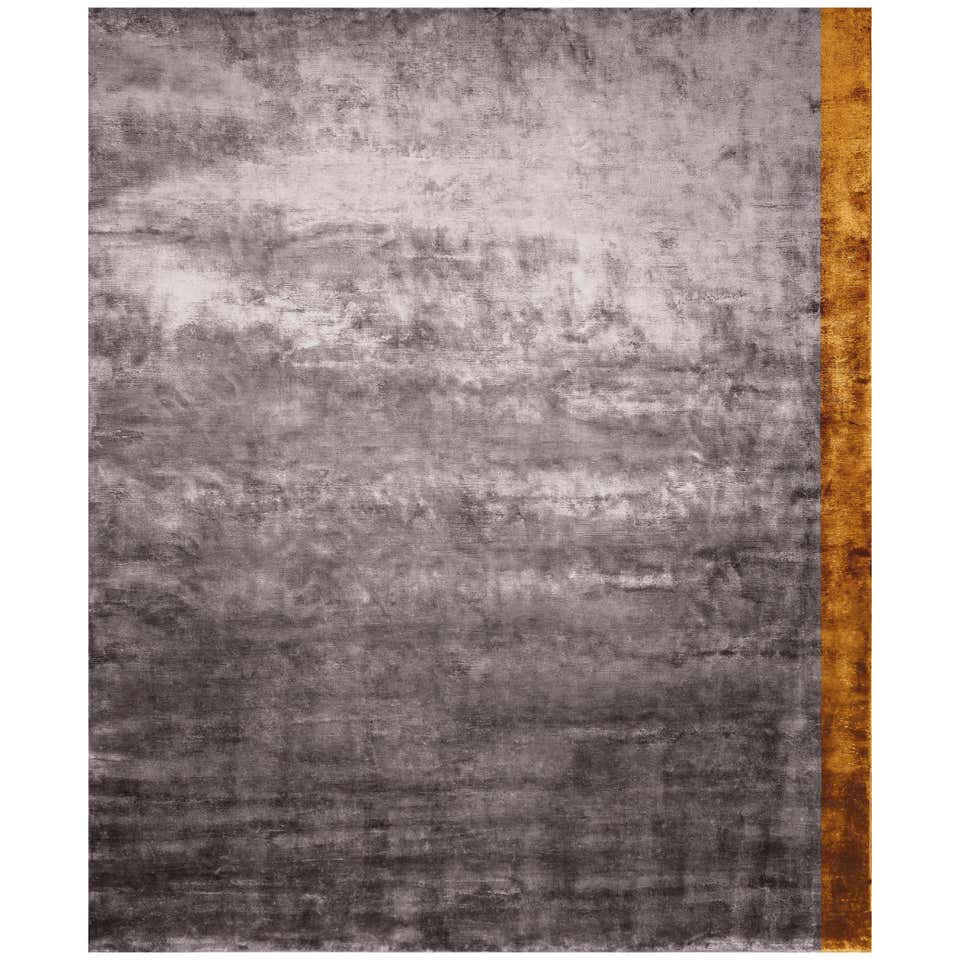 Color Block Black - Plain Contemporary Hand Knotted Bamboo Silk Rug For ...