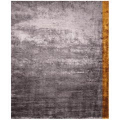 Color Block Purple - Plain Contemporary Glossy Hand Knotted Bamboo Silk Rug 