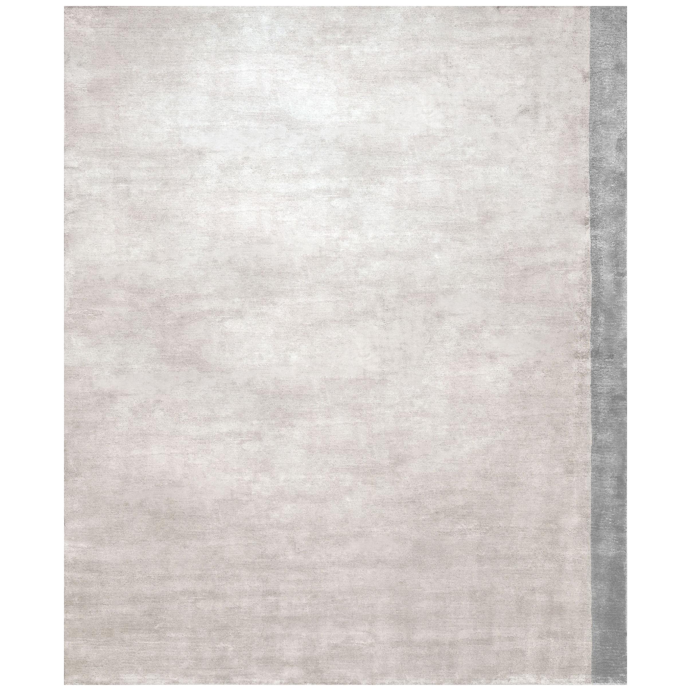 Grey Contemporary silk rug Scandinavian Modern - Color Block Silver For Sale