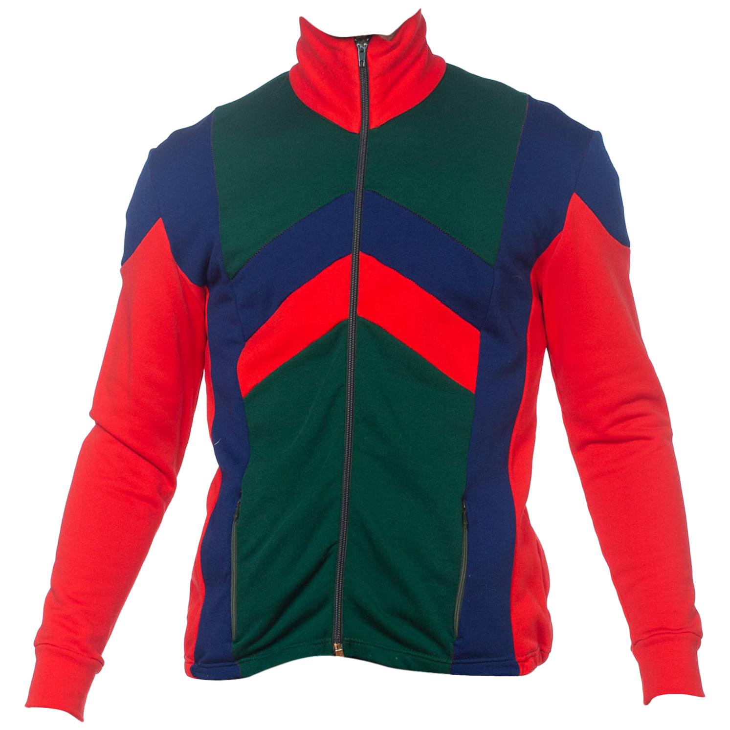 1980'S Red & Blue Polyester Men's Colorblocked Track Suit Jacket