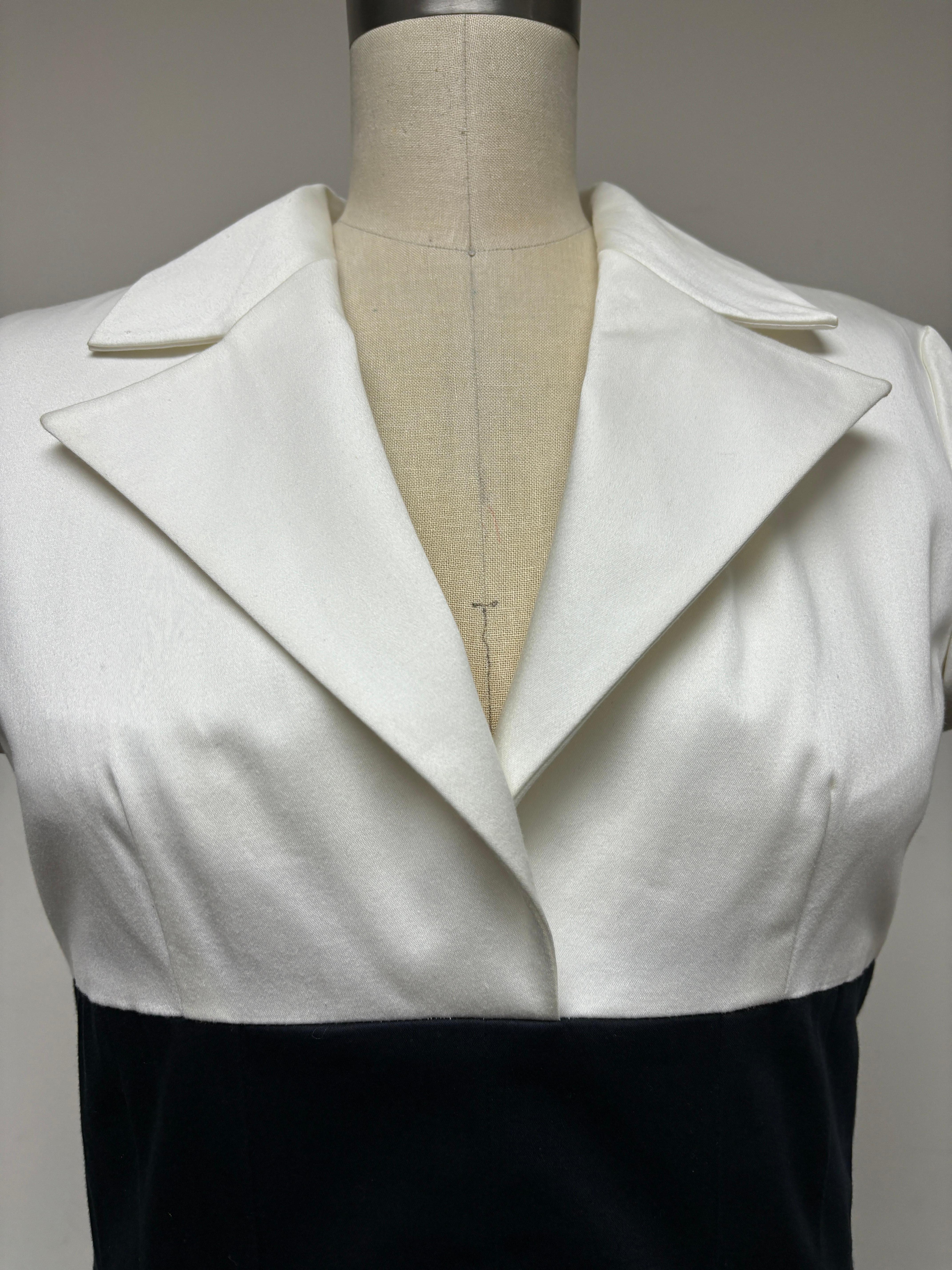 Color Blocked Shirt-dress in Black and White Swiss Cotton For Sale 2