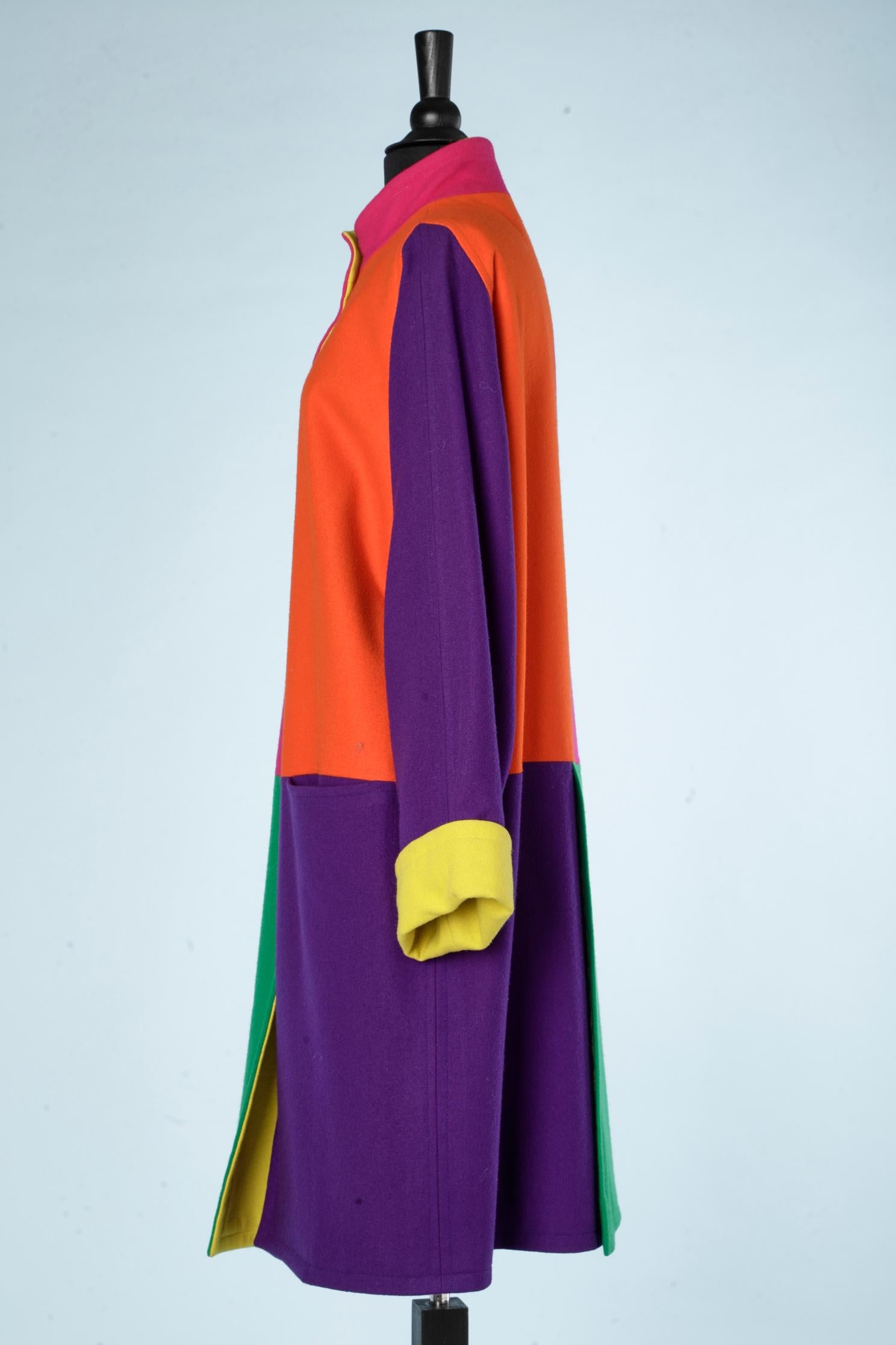 Color - blocks wool single-breasted coat Popy Moreni In Excellent Condition In Saint-Ouen-Sur-Seine, FR