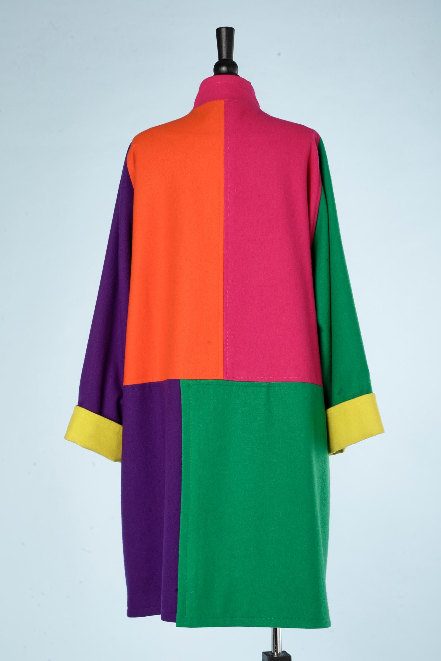Women's Color - blocks wool single-breasted coat Popy Moreni