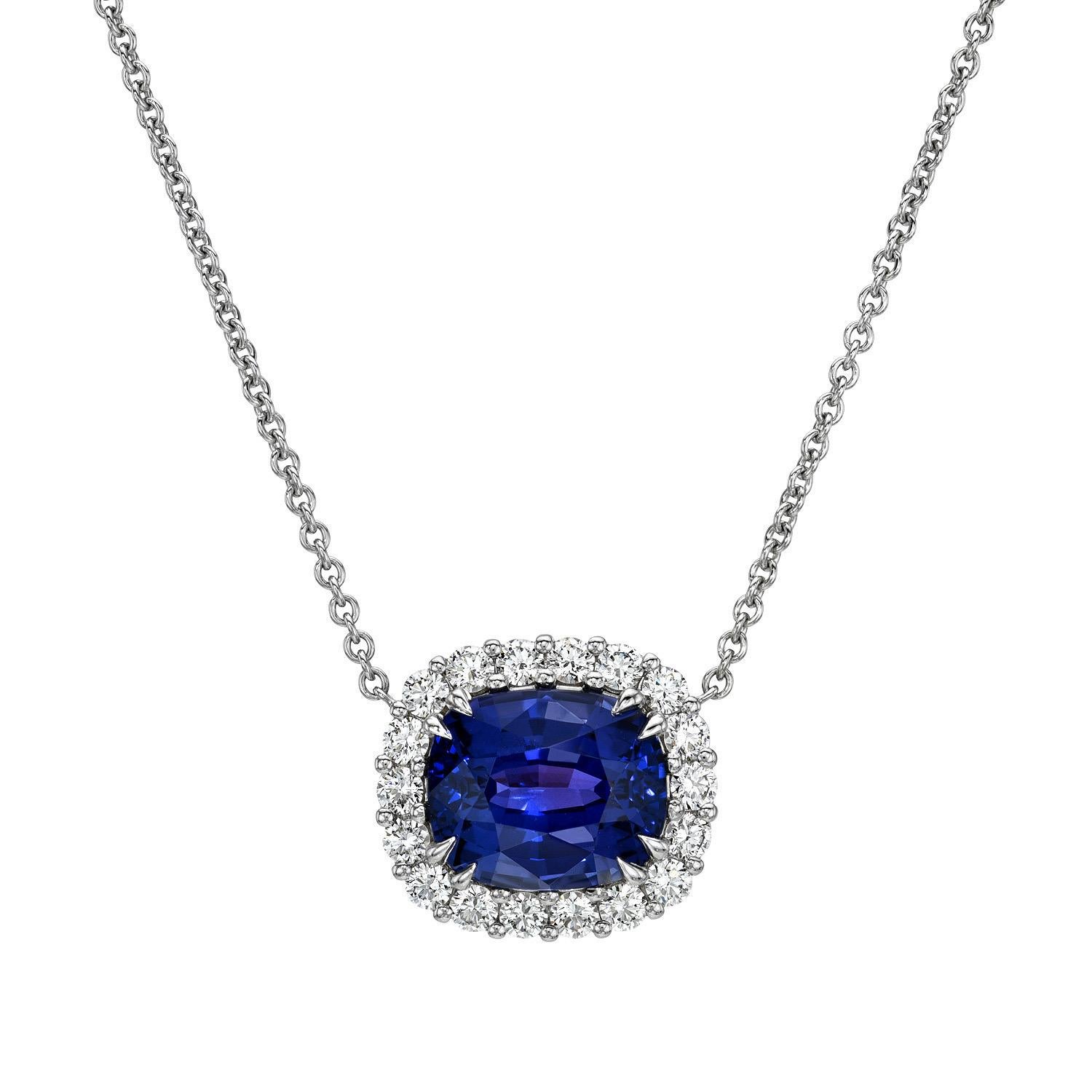 Contemporary Color Change Blue Purple Sapphire Necklace 4.50 Carat Cushion Sri Lanka For Sale