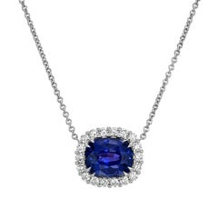 4.50 Carat Color Change Ceylon Sapphire Necklace with Diamond Halo By Merkaba
