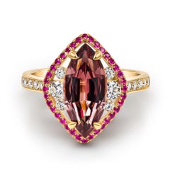 Color Change Cocktail Ring, 18k Rose Gold Color Change Garnet, Rubies & Diamond