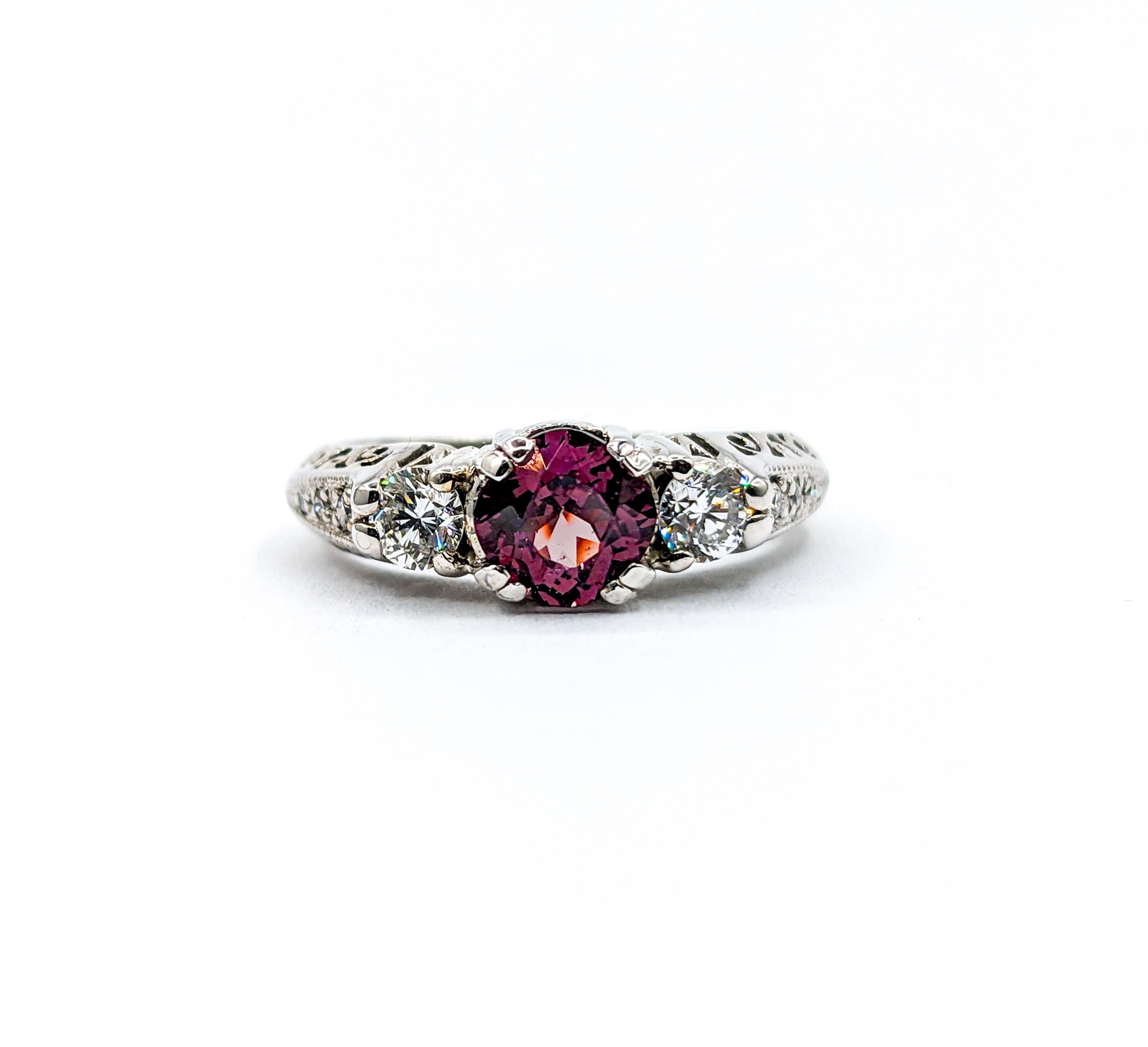 Color Change Garnet & Diamond Filigree Ring For Sale 7