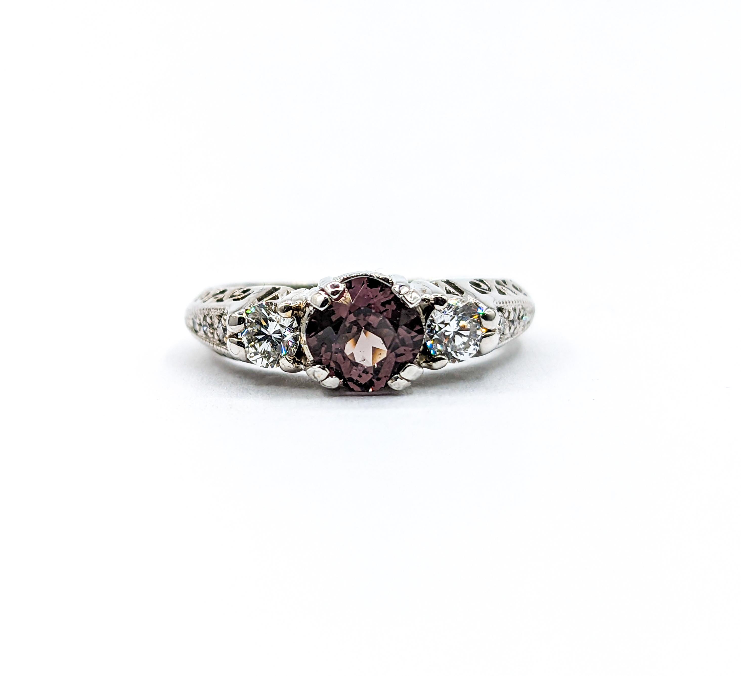 Color Change Garnet & Diamond Filigree Ring For Sale 8