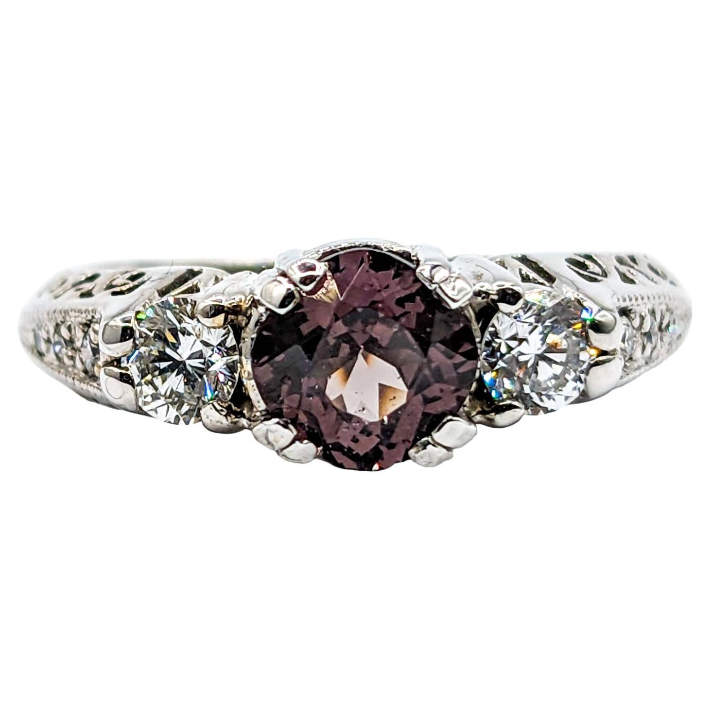 Color Change Garnet & Diamond Filigree Ring For Sale
