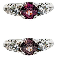 Vintage Color Change Garnet & Diamond Filigree Ring in White Gold