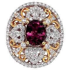 Color Change Garnet Ring With Diamonds 3.13 Carats 18K Gold