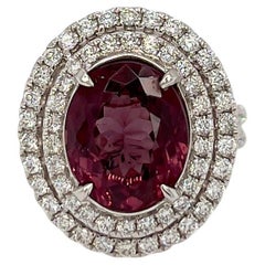 Color Change Garnet Ring with Double Diamond Halo 18k Gold