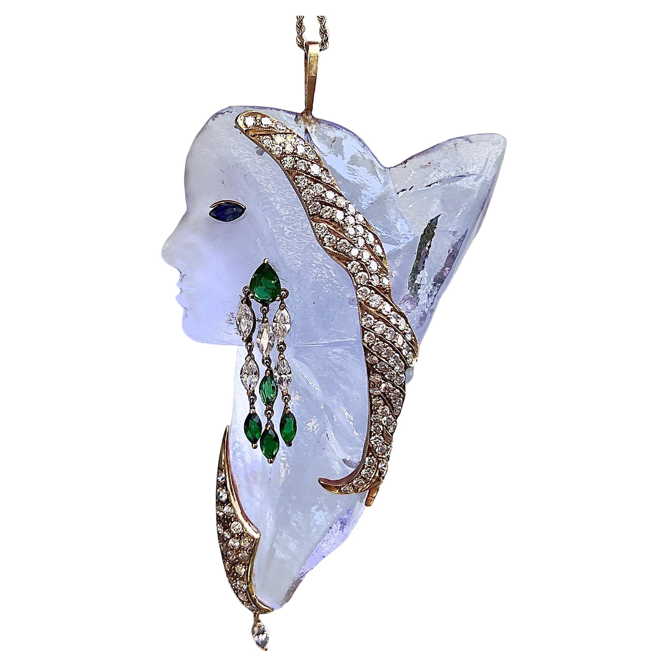Jewelry Piece hand-carved by the renowned Suzanne Regan Pascal

A breathtaking chiseled carved and polished glass Pendant by the talented artist Suzanne Pascal. Her style is Iconic. When you read her biography below, you will understand. This