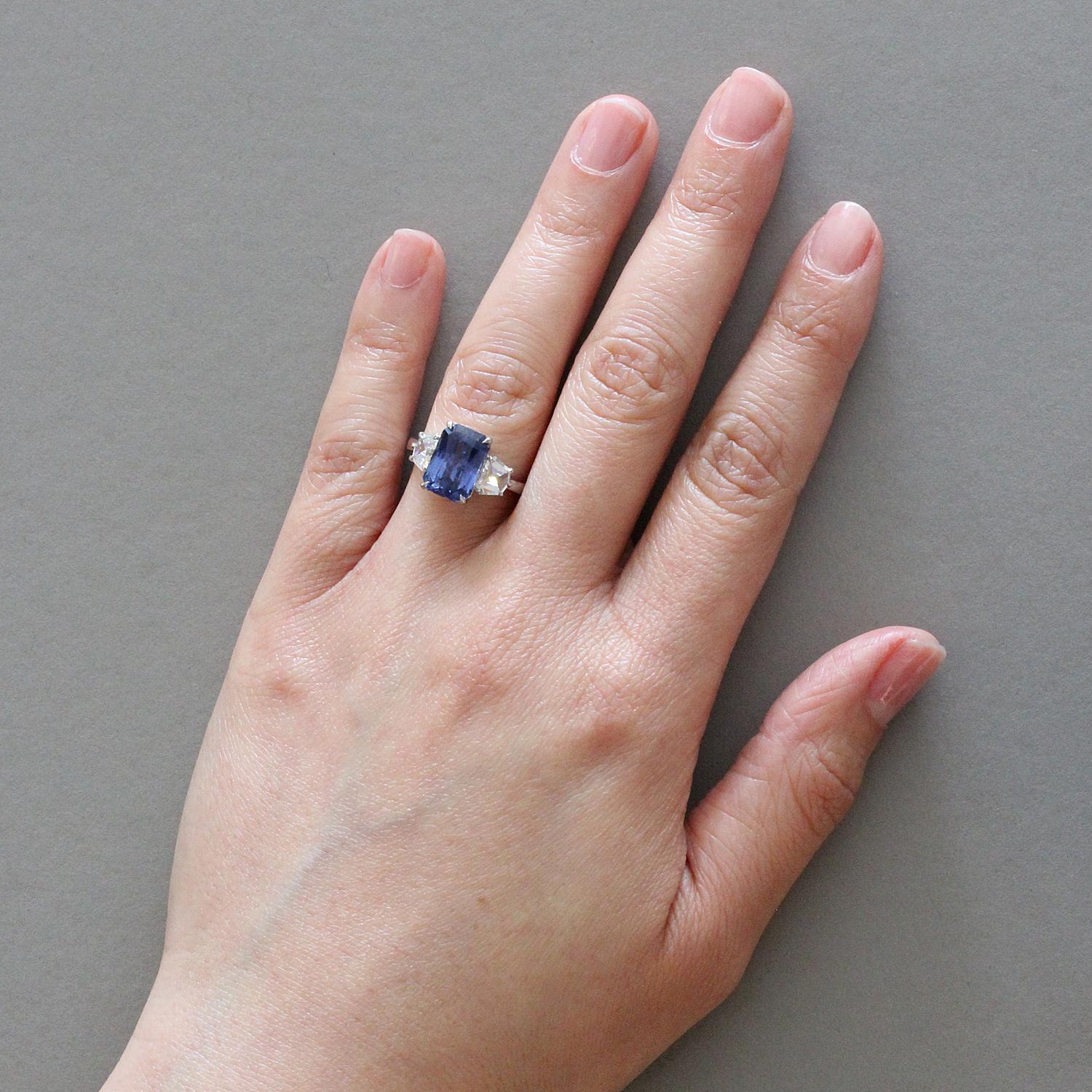 Color-Change Sapphire Diamond Platinum Ring, GIA For Sale 1