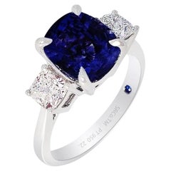 Color Change Sapphire Ring, 4.06ct Unheated 3 Stone Platinum Ring GIA Cerftified