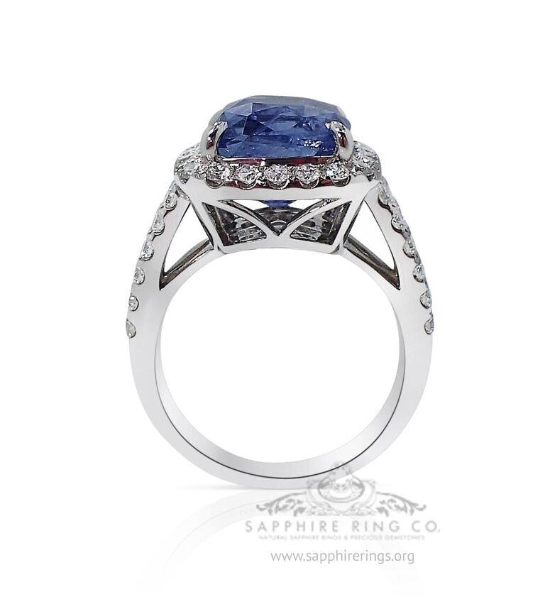 Cushion Cut Color Change Sapphire Ring, 7.64 Carat Untreated Sapphire Platinum GIA Certified For Sale