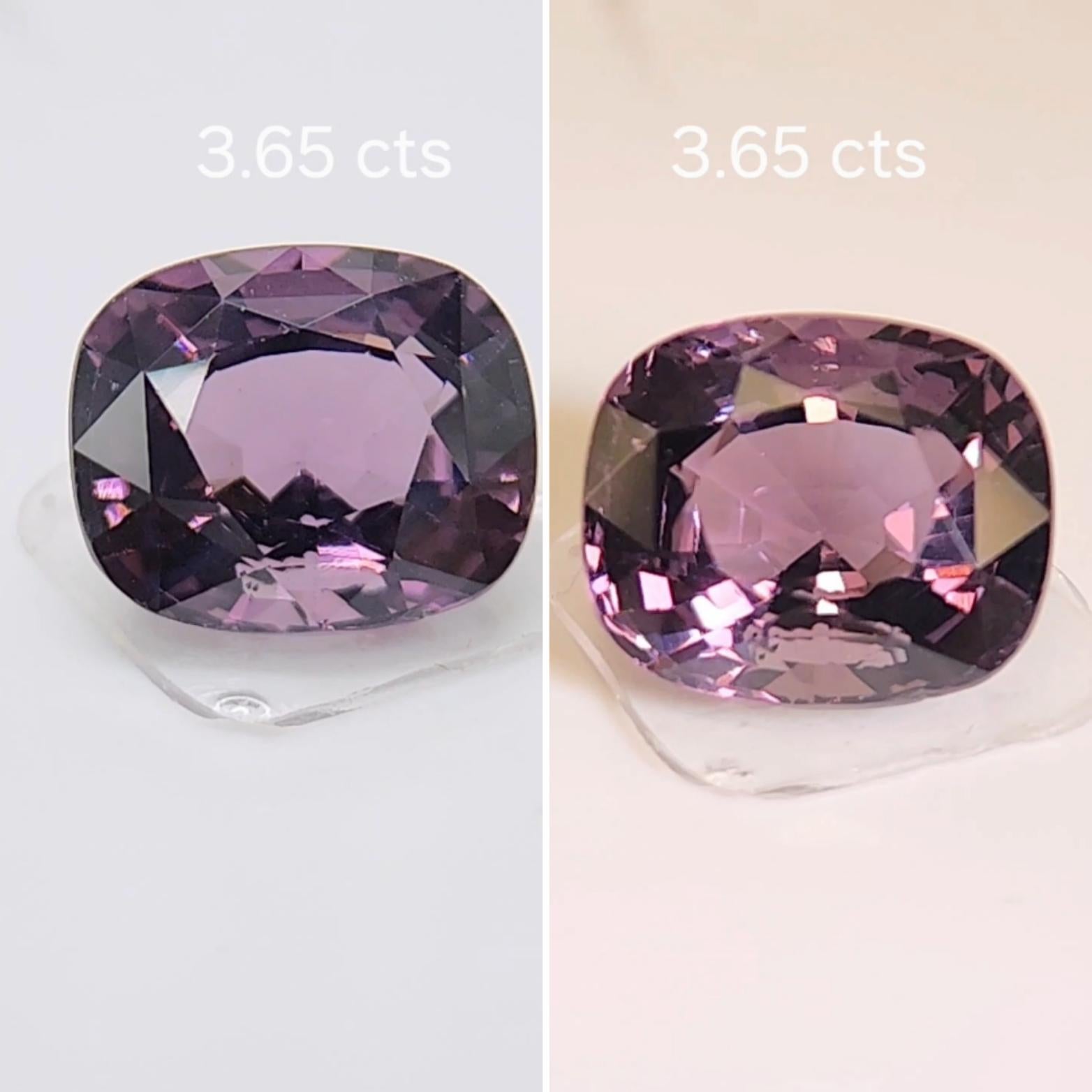 Questo grazioso spinello viola intenso con taglio a cuscino, pesa 3,65  La sua forma si presta a una varietà di possibilità, ma sarebbe un bellissimo anello a tre pietre! Misura 10,0 x 8,30 x 6,0 millimetri, è pulito, brillante e ben sfaccettato,