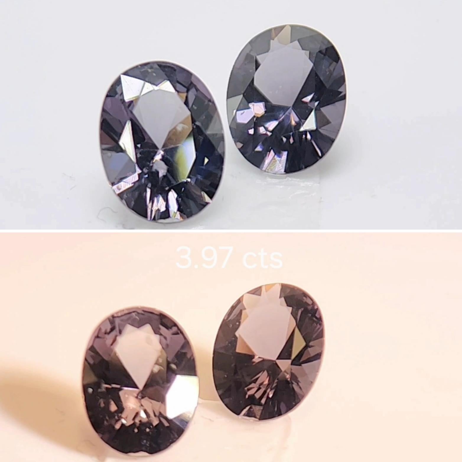 Questo grazioso spinello grigio-violaceo dal taglio ovale pesa 3.97  carati e sarebbe un bellissimo  anche se la sua forma si presta a diverse possibilità! Misura 9.50 x 7.10 x 4.50  e 
9,50 x 7,10 x 4,50 millimetri, è pulito, brillante e ben