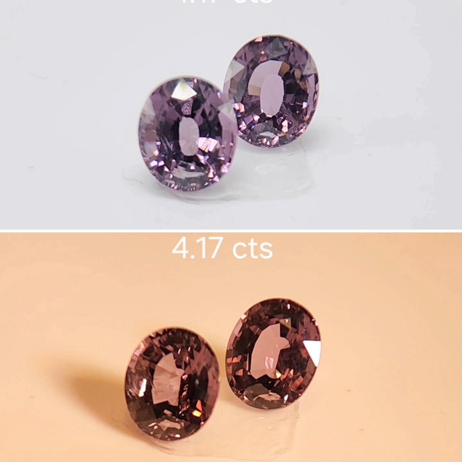 Questo grazioso  Spinello viola intenso taglio ovale, pesa 4.17 carati e sarebbe un bellissimo  anche se la sua forma si presta a diverse possibilità! Misura 8.30 x 7.00 x 4.60  e 
7,90 x 6,90 x 4,80 millimetri, è pulito, brillante e ben
