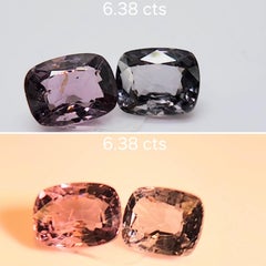 Cushion Cut Color Change Spinel Pair, 6.38 Carats, Untreated