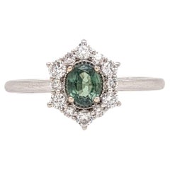 Color Changing Alexandrite w Diamond Halo in Solid 14k White Gold Oval 5x4mm