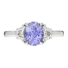 Color-Changing Ceylon Sapphire Platinum Three-Stone Ring - GIA Rare Ring