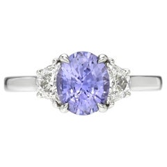 Anello a tre pietre in platino con zaffiro di Ceylon che cambia colore - Anello raro GIA