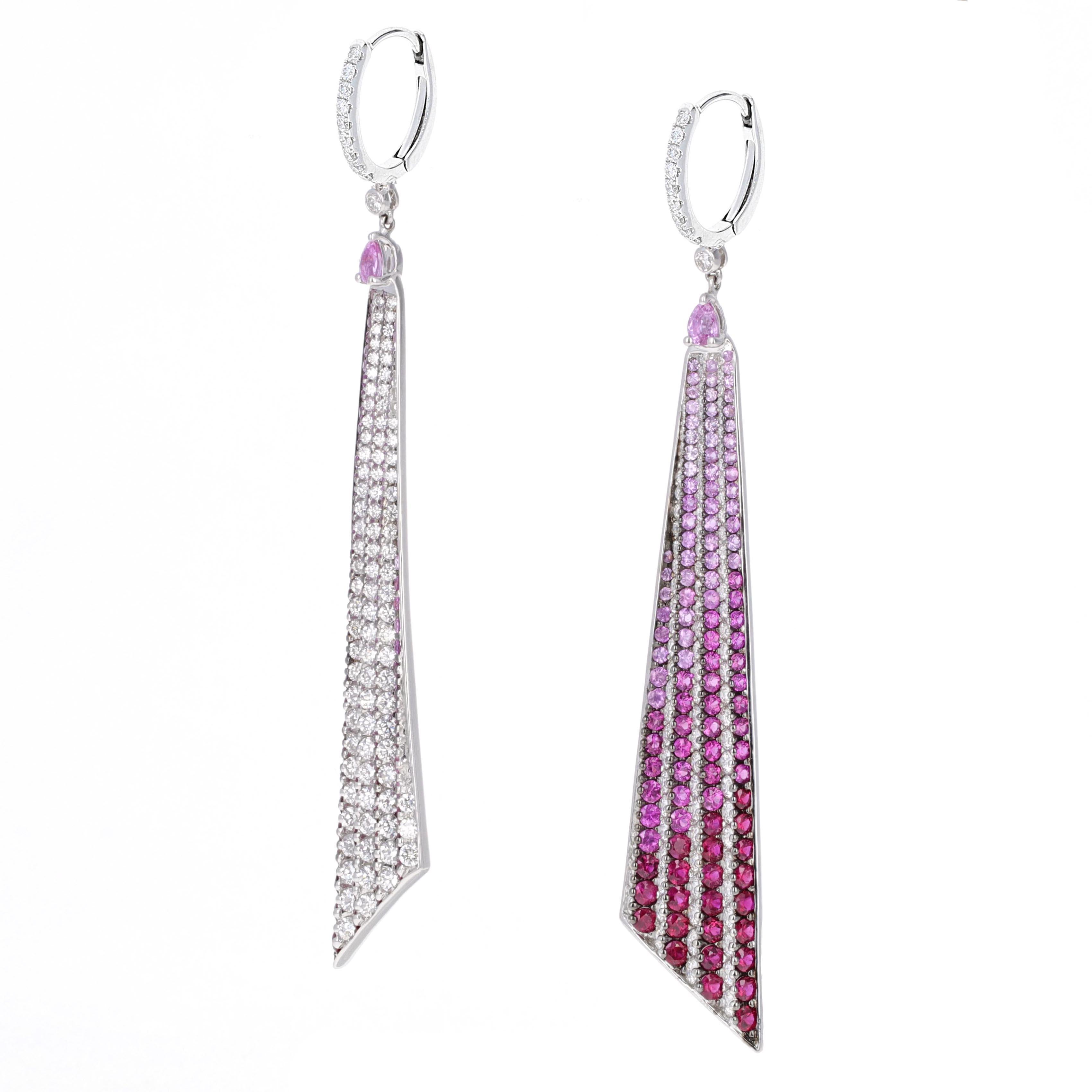 Farbwechselnder Diamant, Rubin und rosa Saphir Ombre' Ohrhänger (Moderne) im Angebot