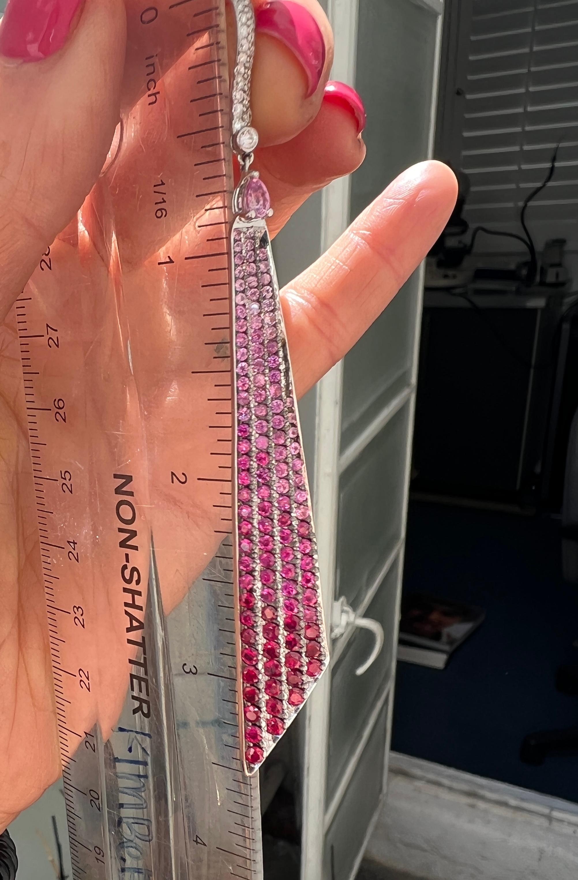 Round Cut Color Changing Diamond, Ruby and Pink Sapphire Ombre' Dangle Earrings