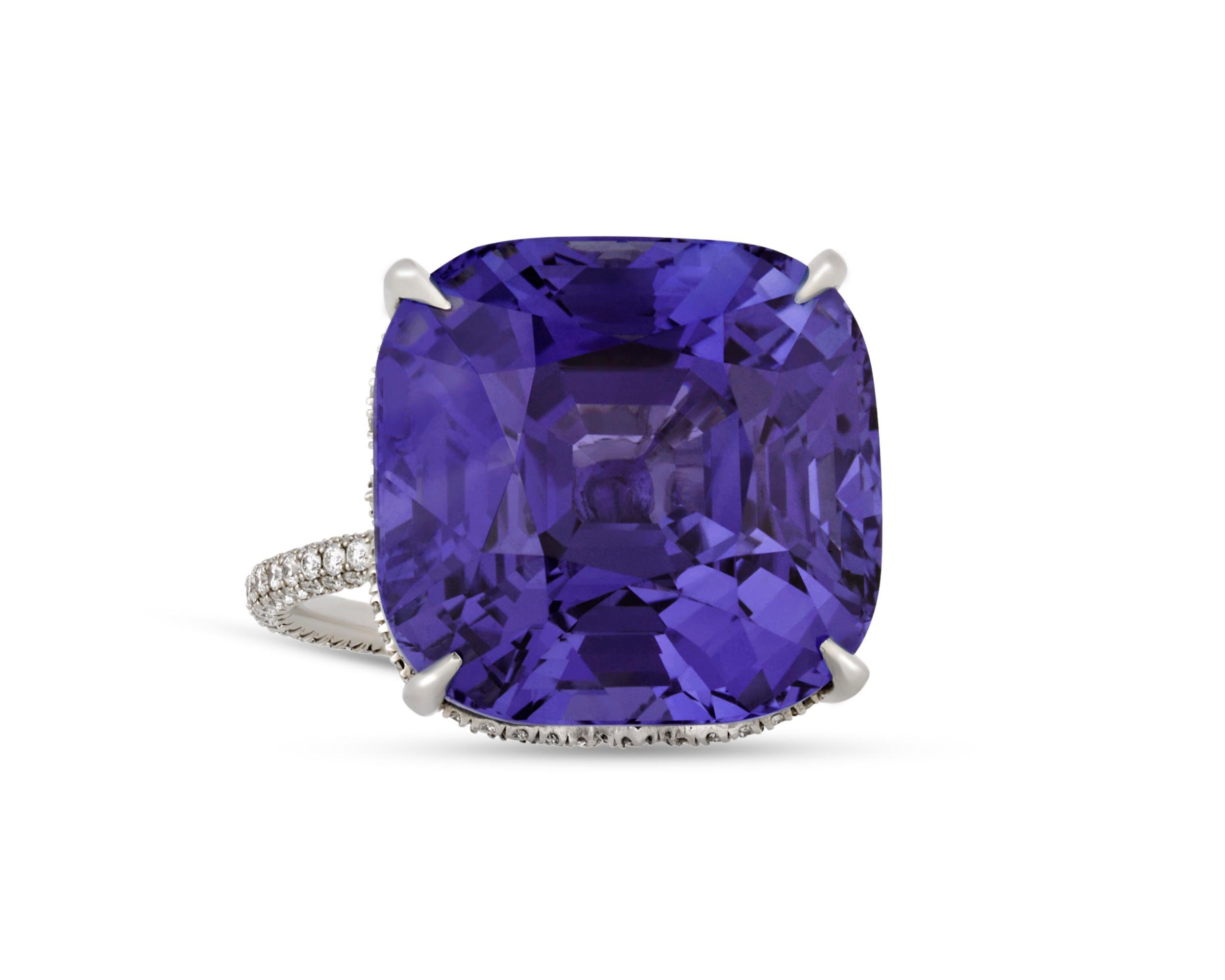 One of the most sought-after colored gemstones in the world, the color-changing sapphire possesses the rare ability to change color depending on the light. Weighing 30.03 carats, this example of the coveted gem is certified as an untreated