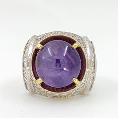 19.03Ct Color-changing Violet Star Sapphire and Diamond in 18K White Gold