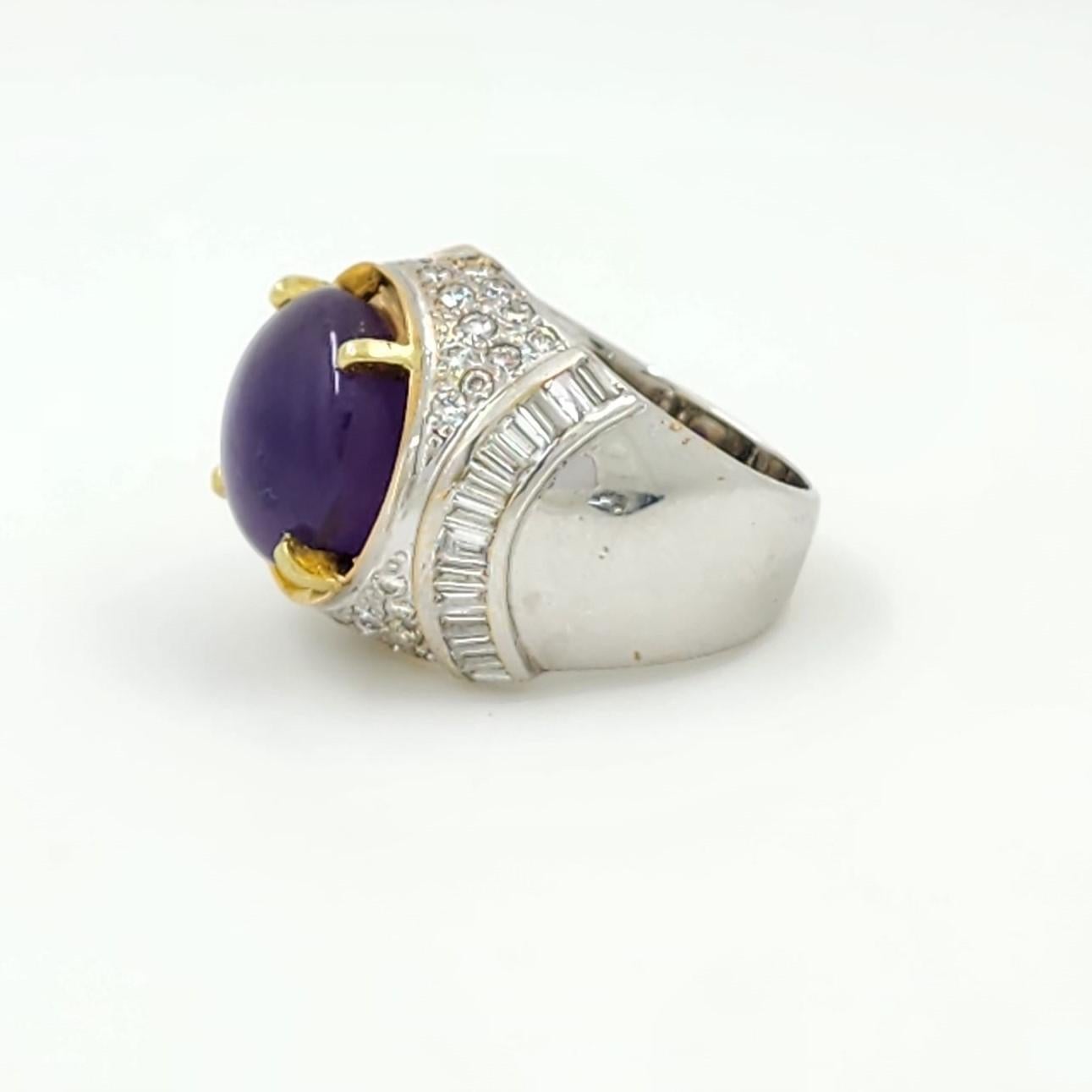 Cabochon 19.03Ct Color-changing Violet Star Sapphire and Diamond in 18K White Gold