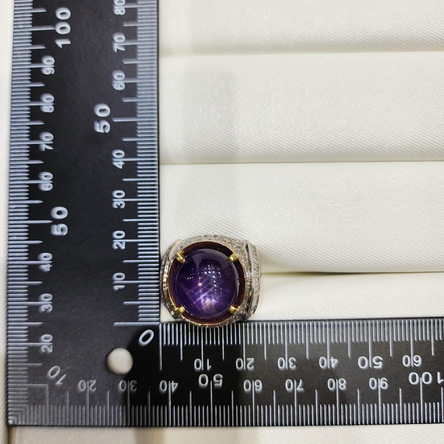 Women's 19.03Ct Color-changing Violet Star Sapphire and Diamond in 18K White Gold